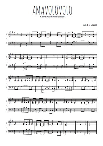 Téléchargez l'arrangement pour piano de la partition de Amavolovolo en PDF
